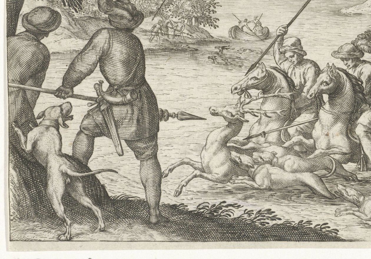 Flodlandskab med hjortejagt Jagtscener (serietitel) Ikoner Venantum Art Varias Representantes (serietitel) af Egbert Jansz.