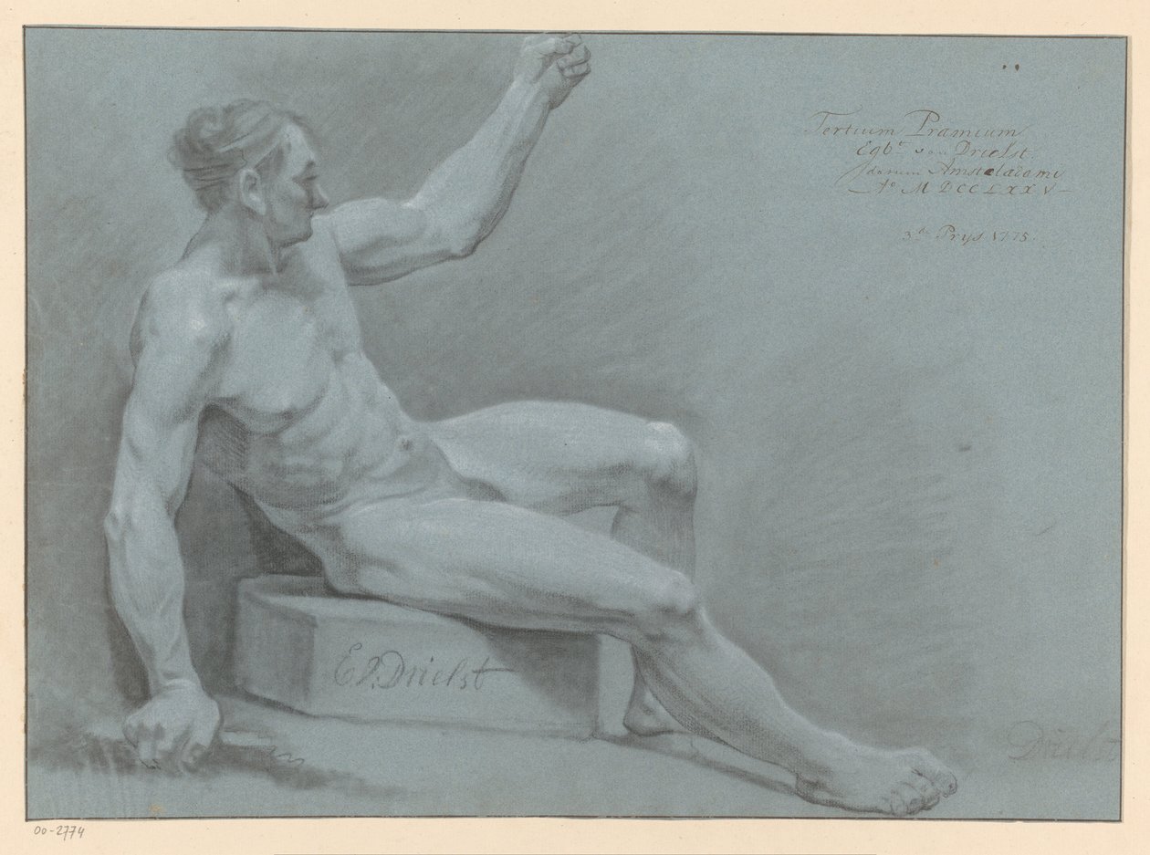 Siddende mand nøgen, set fra siden (3. præmie 1775) af Egbert van Drielst