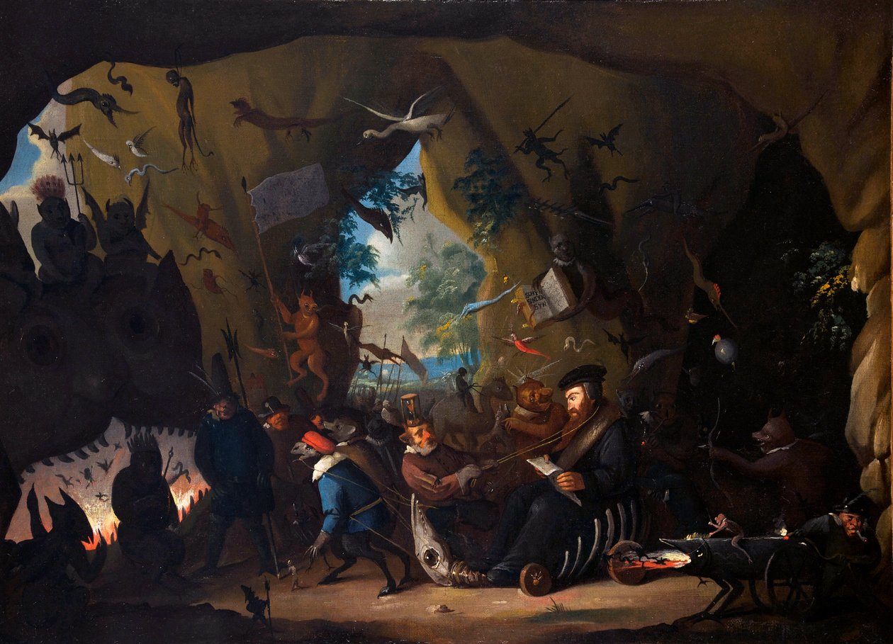 Jean Calvin en enfer - Calvin in Hell - Jean Calvin ( Calvinus, Cauvin) (1509-1564) Fransk reformator og forfatter - Maleri af Egbert van Heemskerk II eller den yngre (1676-1744) - ca 1705 - Olie på lærred - Internationalt Museum af reformationen, Genève af Egbert van II The Younger Heemskerk
