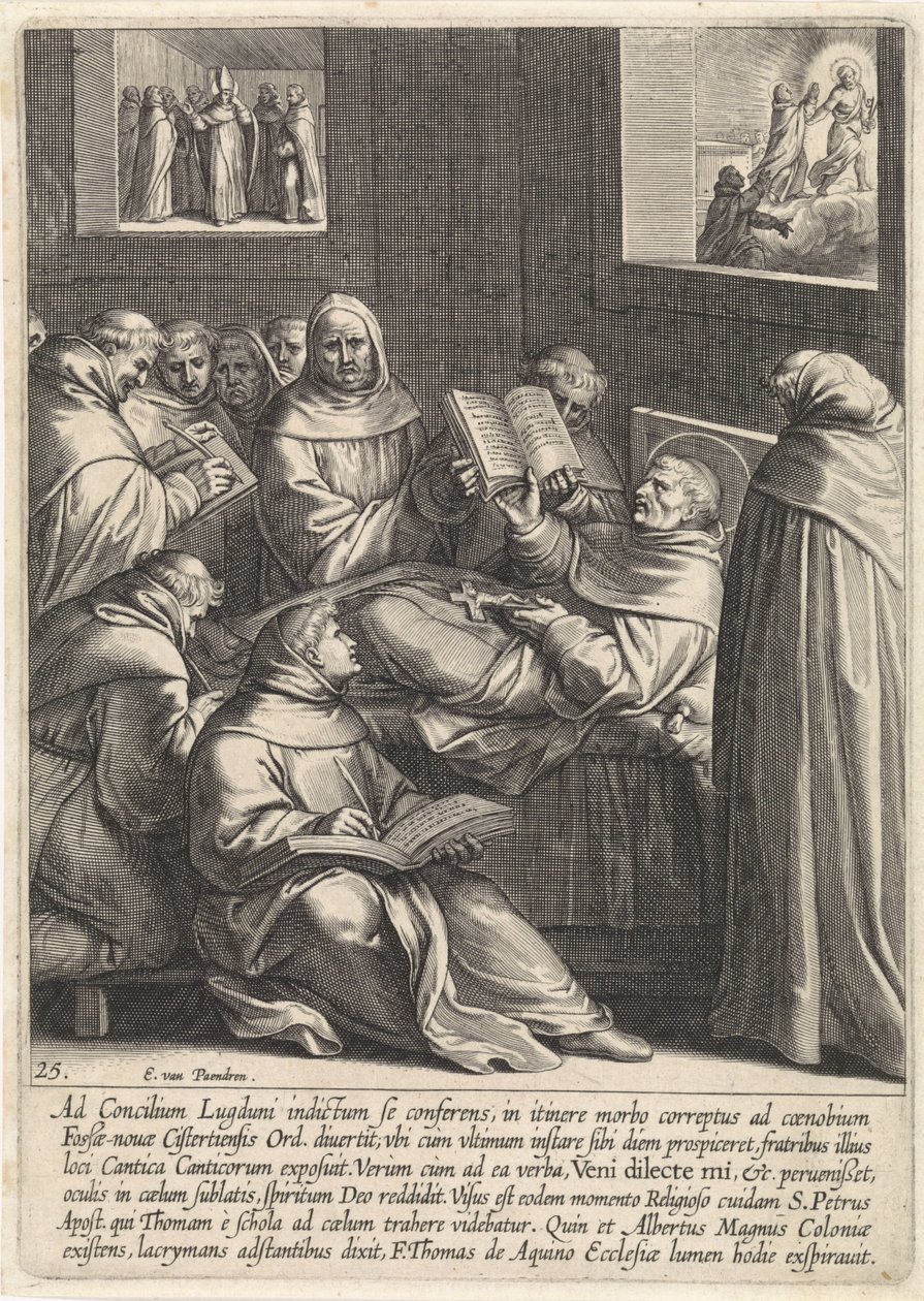 Thomas Aquinas bliver syg på vej til det andet koncil i Lyon The Life of Saint Thomas Aquinas (serietitel) af Egbert van Panderen