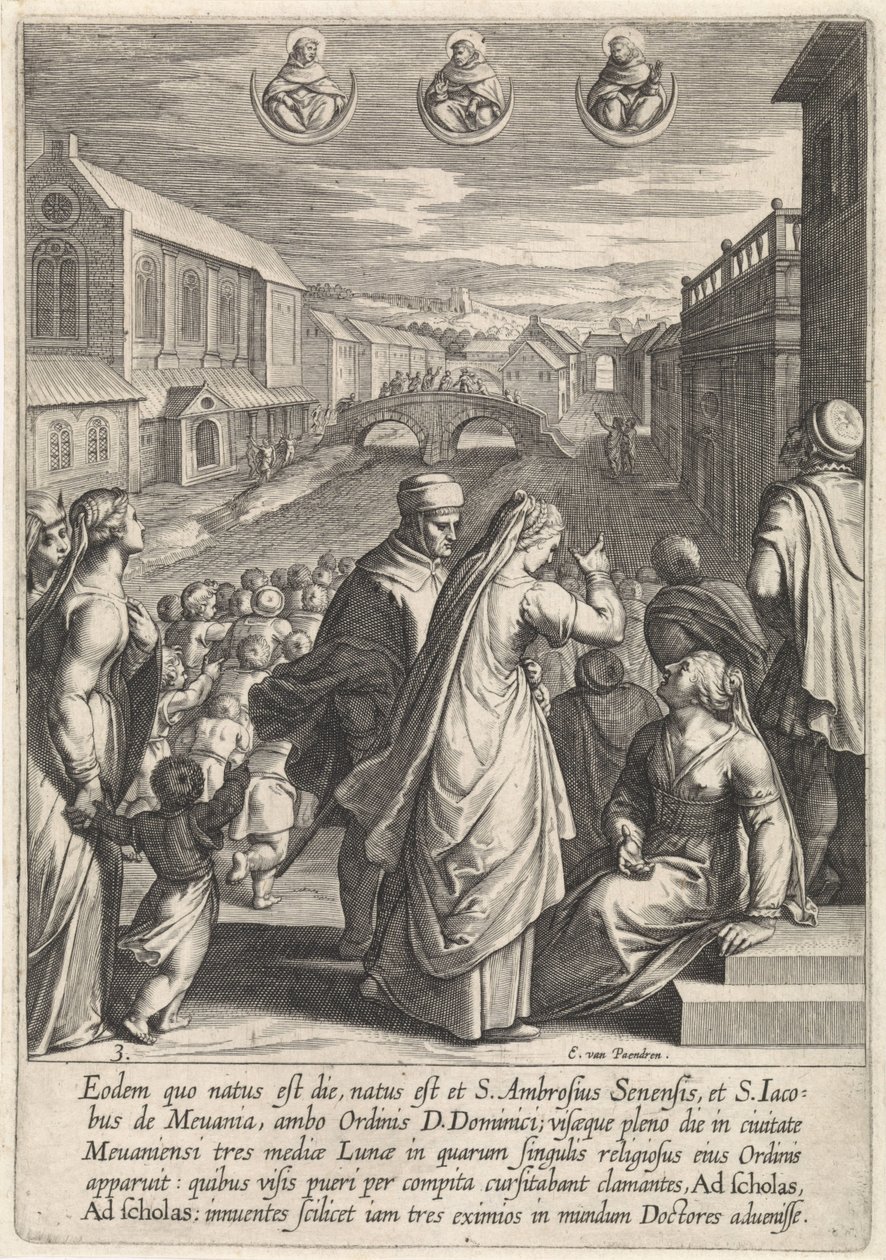 Optræden af ​​tre dominikanere The Life of Saint Thomas Aquinas (serietitel) af Egbert van Panderen