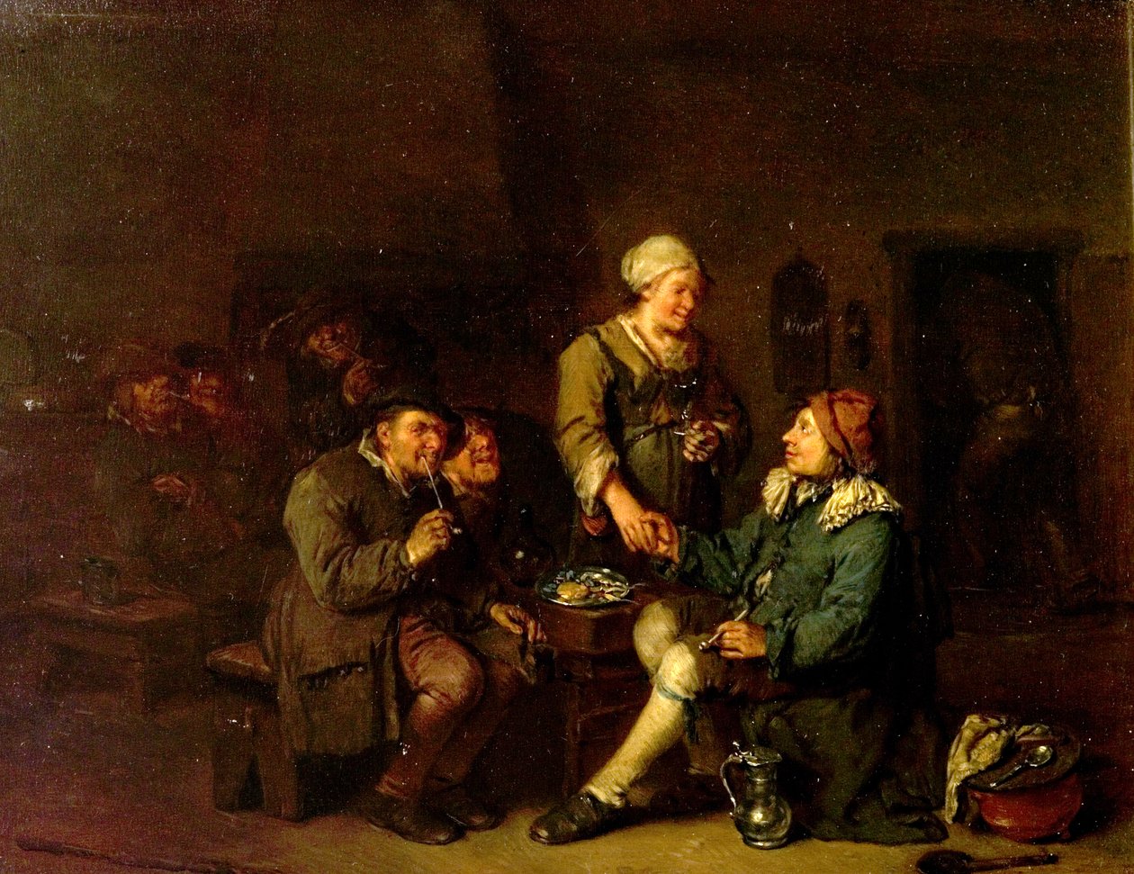 Interiør af et værtshus med rygere af Egbert van the Elder Heemskerck