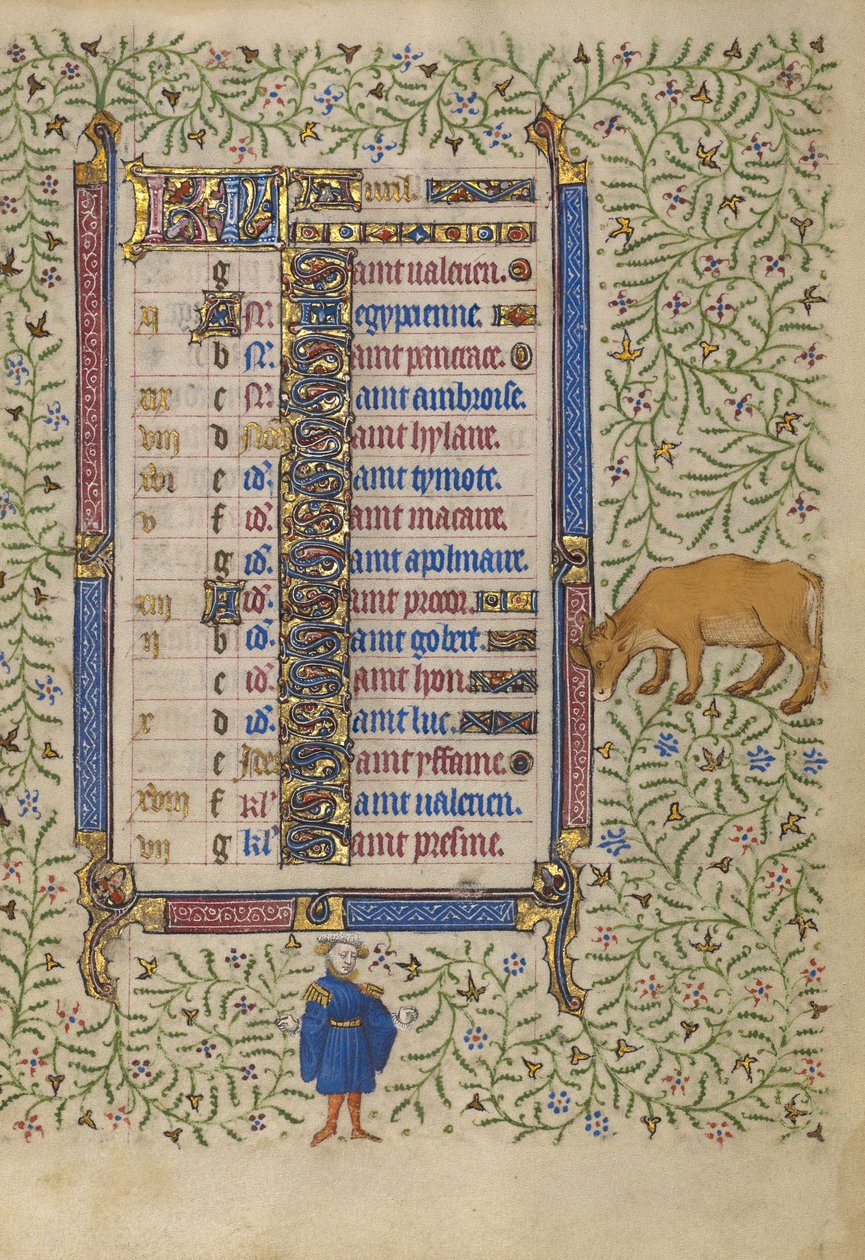 Kalenderside for april; Plukning af blomster; Tyren af Egerton Master