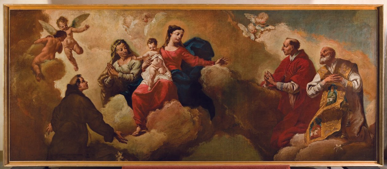 Madonna og barn med den hellige Anna, der viser sig for de hellige Antonius og Karl Borromeo, 1748 af Egidio dall