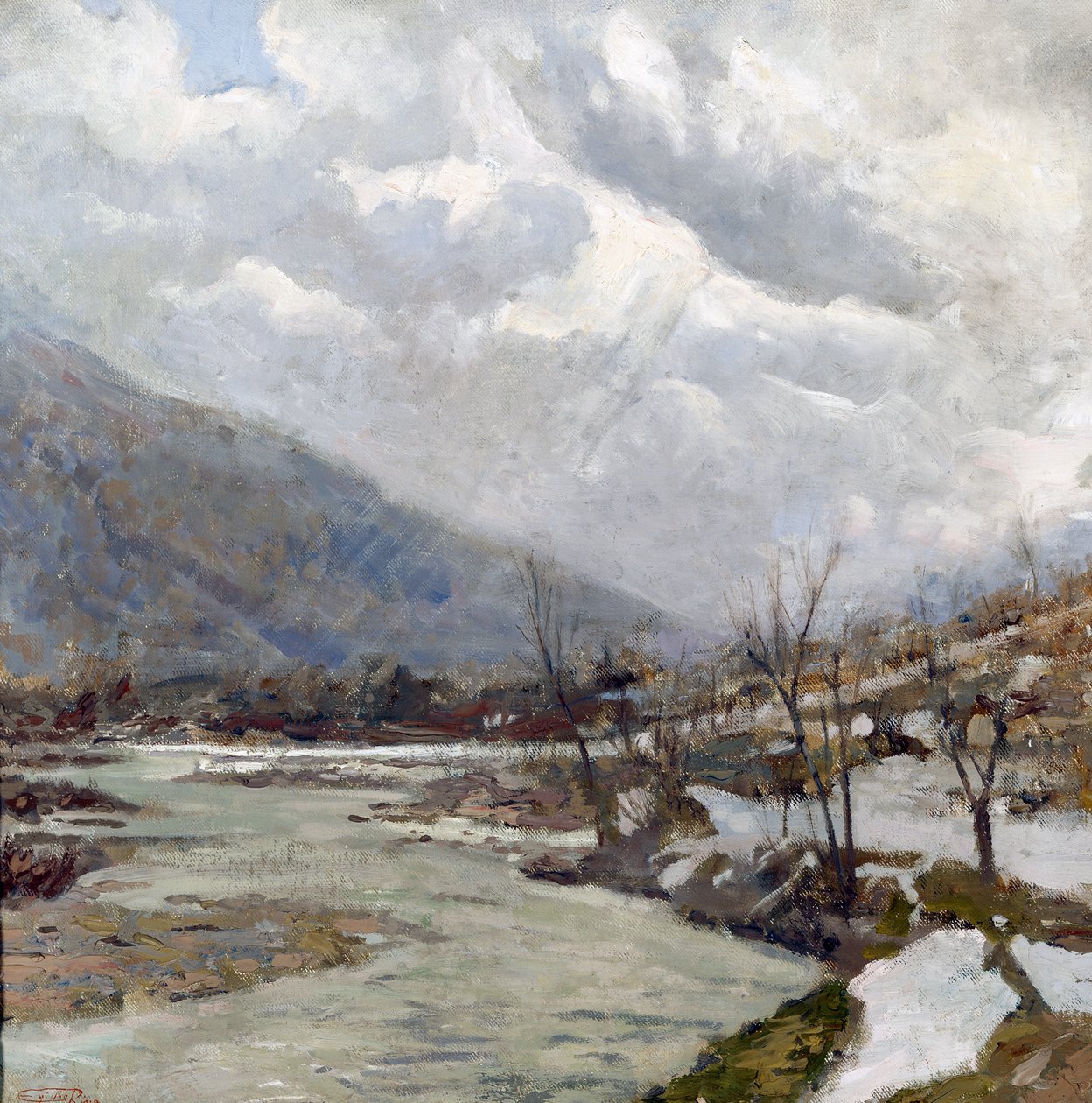 Solstråle, maleri af Egidio Riva (1866-1946), olie på lærred, 74x74 cm, Italien, 20. århundrede af Egidio Riva