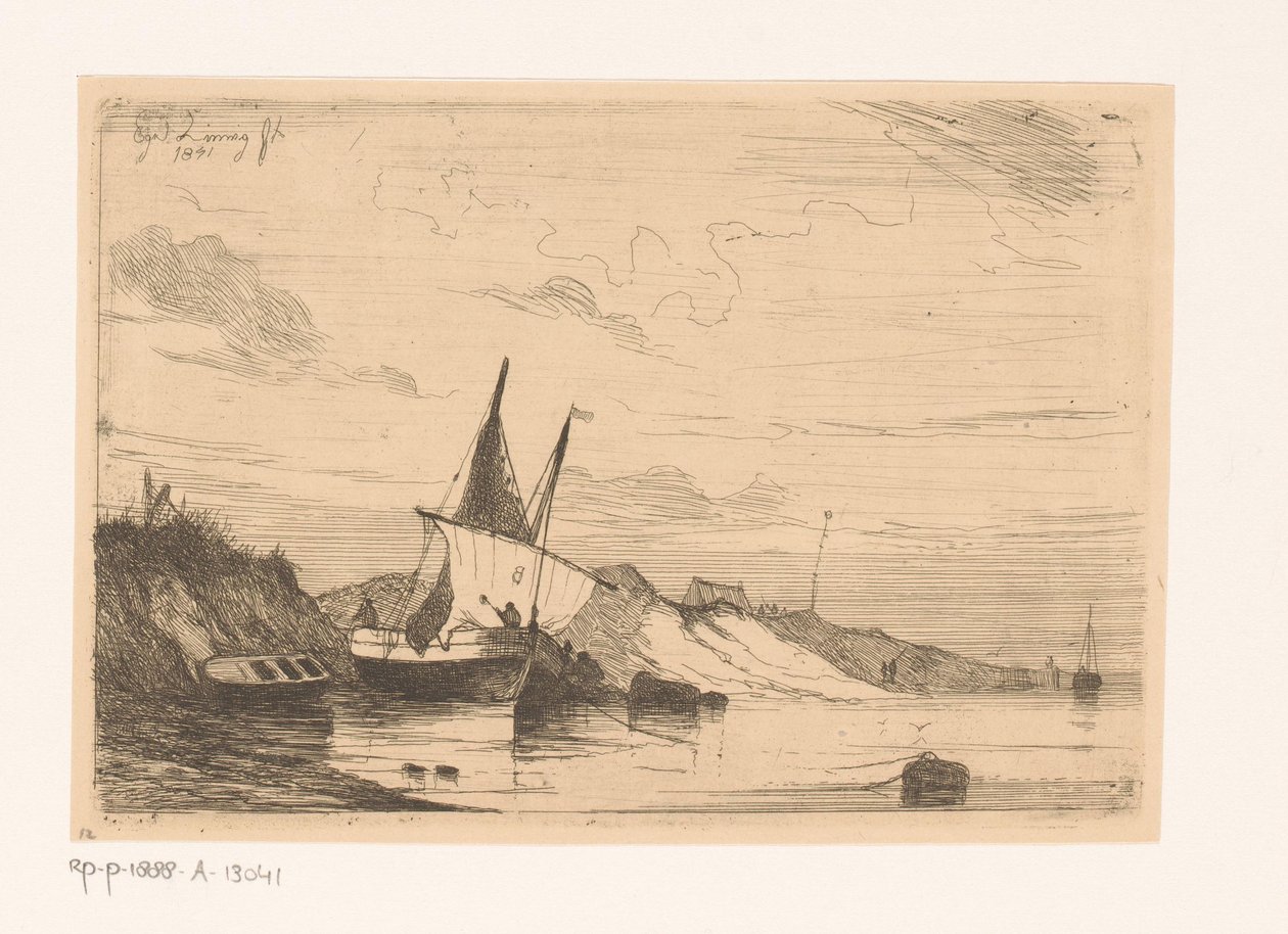 Fiskerbåd ved klitterne i Blankenberge af Egidius Linnig