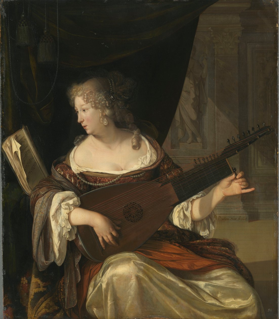 Kvinde giver en teorbo af Eglon van der Neer