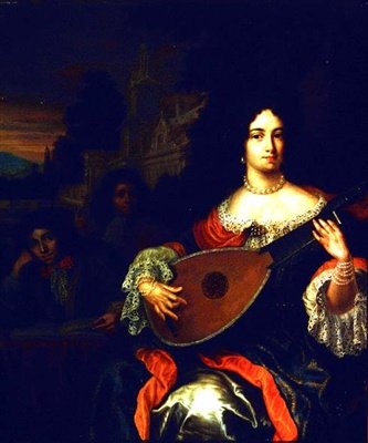 En dame, der spiller lut med to drenge ved sin side (ikke det samme som 31891) af Eglon Hendrick van der attr. to Neer