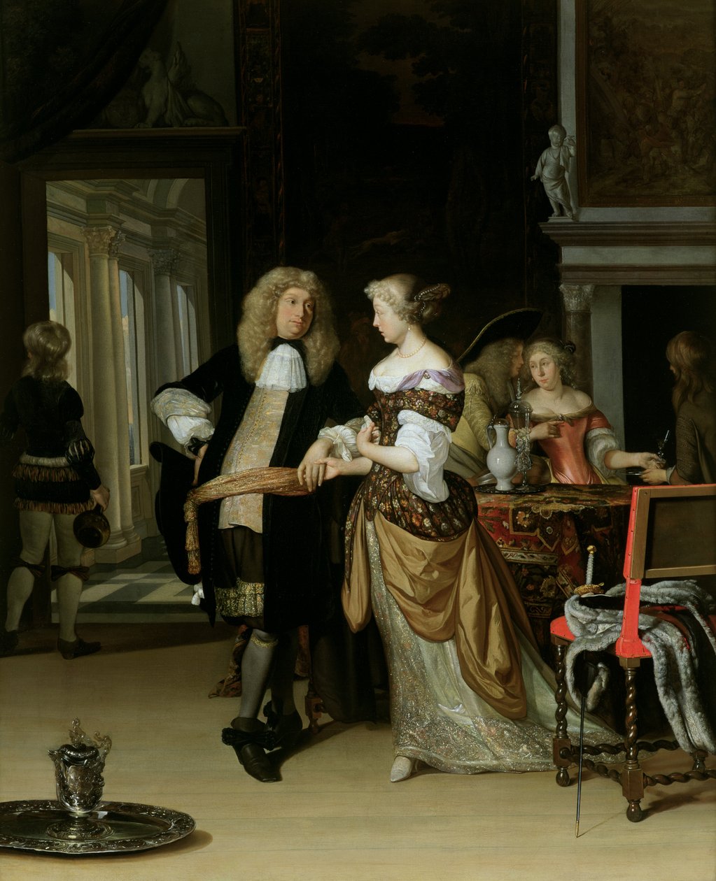 Trolovelsen: Et ungt par i et elegant interiør, 1678 af Eglon van der Neer