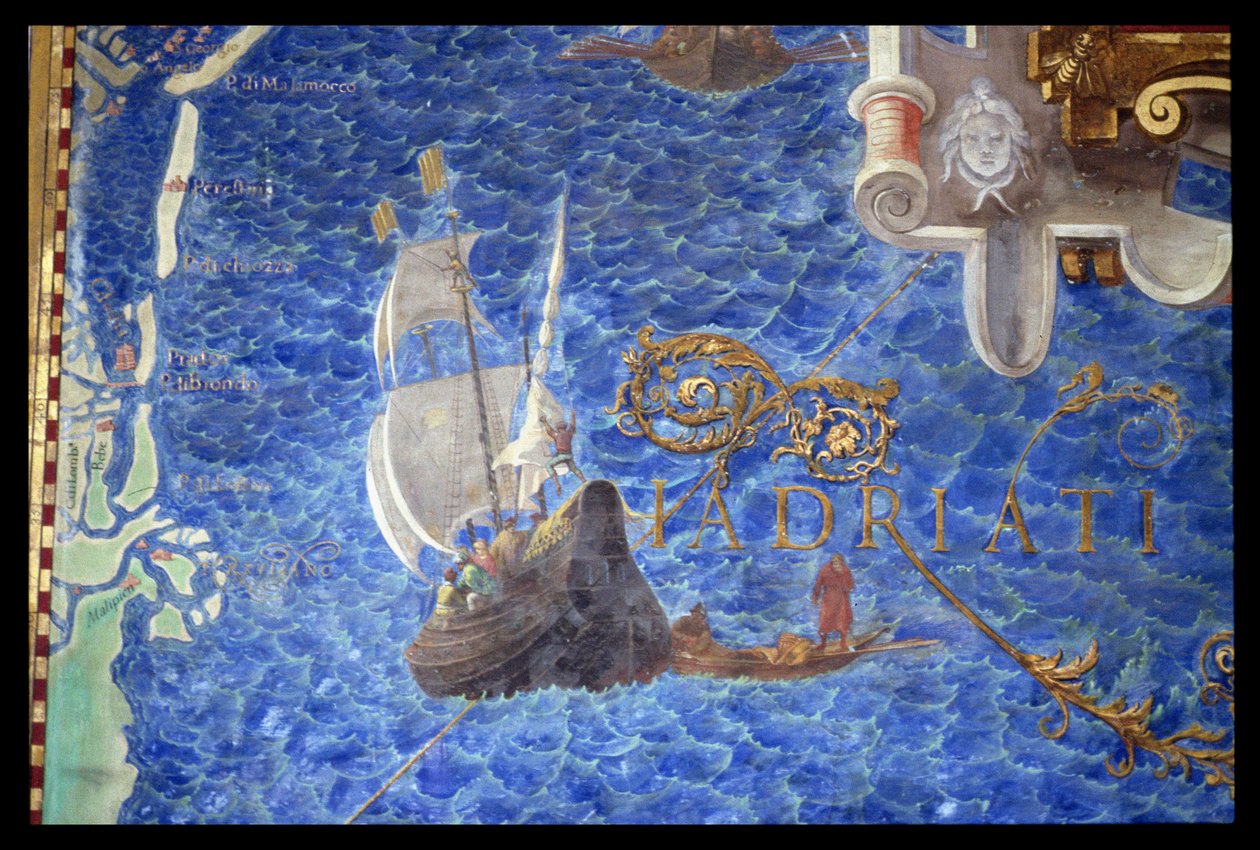 En galeon i Adriaterhavet, detalje fra "Galleria delle Carte Geografiche", 1580-83 af Ignazio Danti