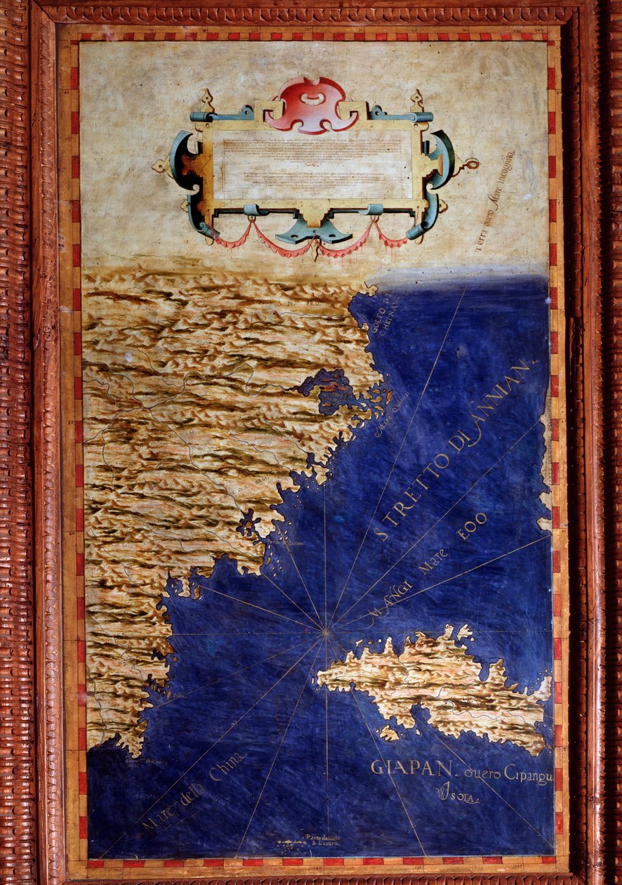 Kina og Japan Kort lavet af Egnazio Danti (1536-1586) matematiker, kosmograf og italiensk arkitekt. Omkring 1567. Firenze, Palazzo Vecchio, Sala del Mappamondo af Egnazio Danti