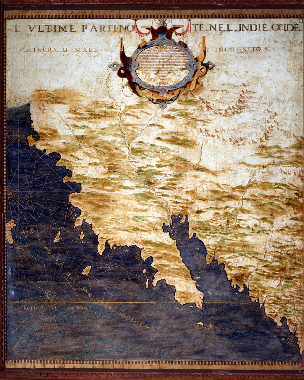 Grænsen til Vestindien og ukendte lande Kort lavet af Egnazio Danti (1536-1586), matematiker, kosmograf og italiensk arkitekt. Omkring 1567. Firenze, Palazzo Vecchio, Sala del Mappamondo af Egnazio Danti