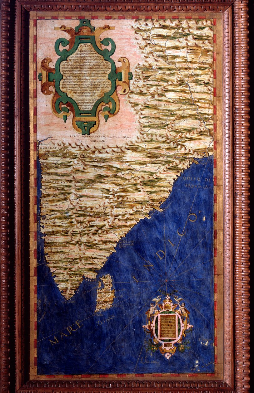 Indien Kort lavet af Egnazio Danti (1536-1586) matematiker, kosmograf og italiensk arkitekt. Omkring 1567. Firenze, Palazzo Vecchio, Sala del Mappamondo af Egnazio Danti
