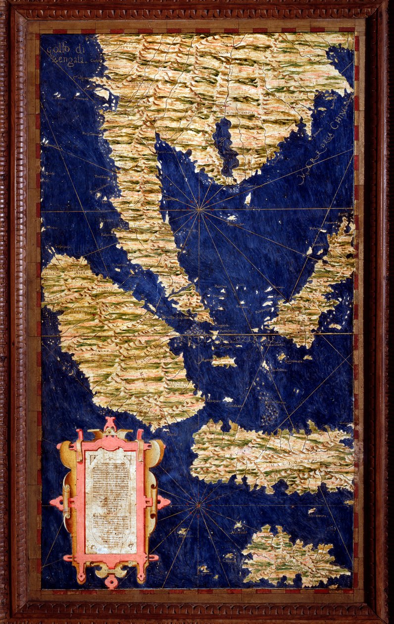 Indonesien: Sumatra, Malacca, Borneo, Java Kort lavet af Egnazio Danti (1536-1586) matematiker, kosmograf og italiensk arkitekt. Omkring 1567. Firenze, Palazzo Vecchio, Sala del Mappamondo af Egnazio Danti