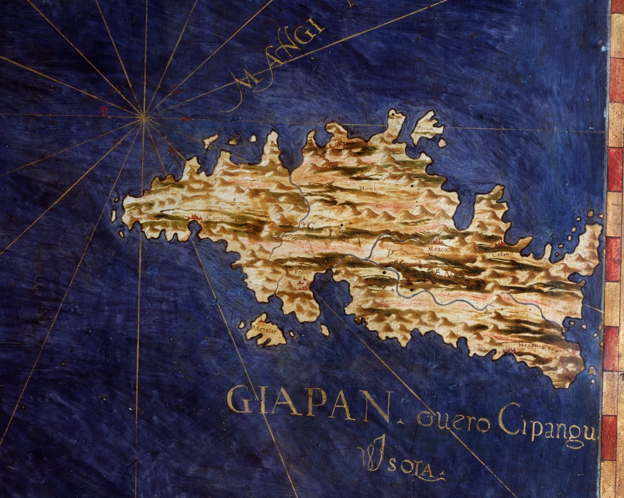 Japan (Cipangu eller Cypango) Kort lavet af Egnazio Danti (1536-1586) matematiker, kosmograf og italiensk arkitekt. Omkring 1567. Firenze, Palazzo Vecchio, Sala del Mappamondo af Egnazio Danti