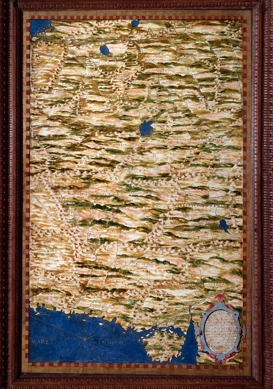 La Sogdiane, et område, der dækker en del af Usbekistan, Tadsjikistan og Afghanistan Kort lavet af Egnazio Danti (1536-1586) matematiker, kosmograf og italiensk arkitekt. Omkring 1567. Firenze, Palazzo Vecchio, Sala del Mappamondo af Egnazio Danti