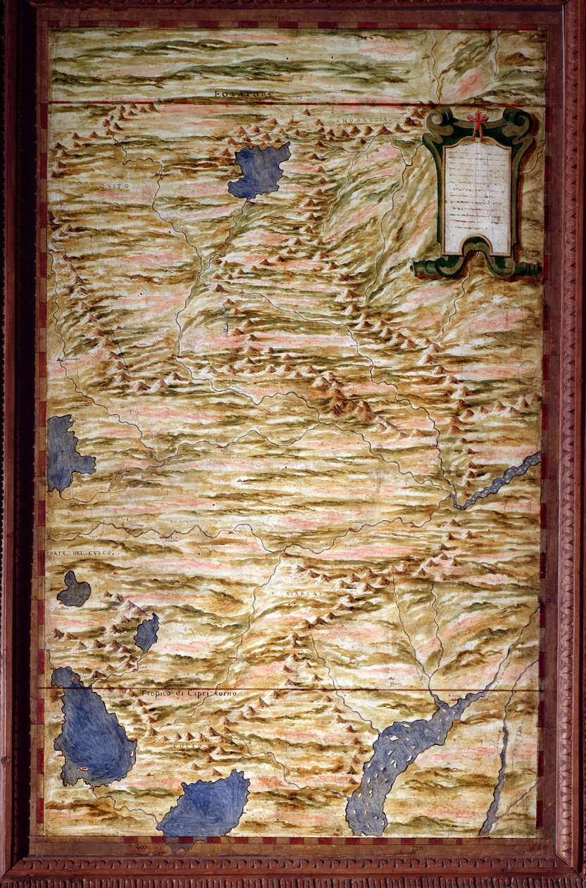 Kort over Peru Kort lavet af Egnazio Danti (1536-1586) matematiker, kosmograf og italiensk arkitekt. Omkring 1567. Firenze, Palazzo Vecchio, Sala del Mappamondo af Egnazio Danti