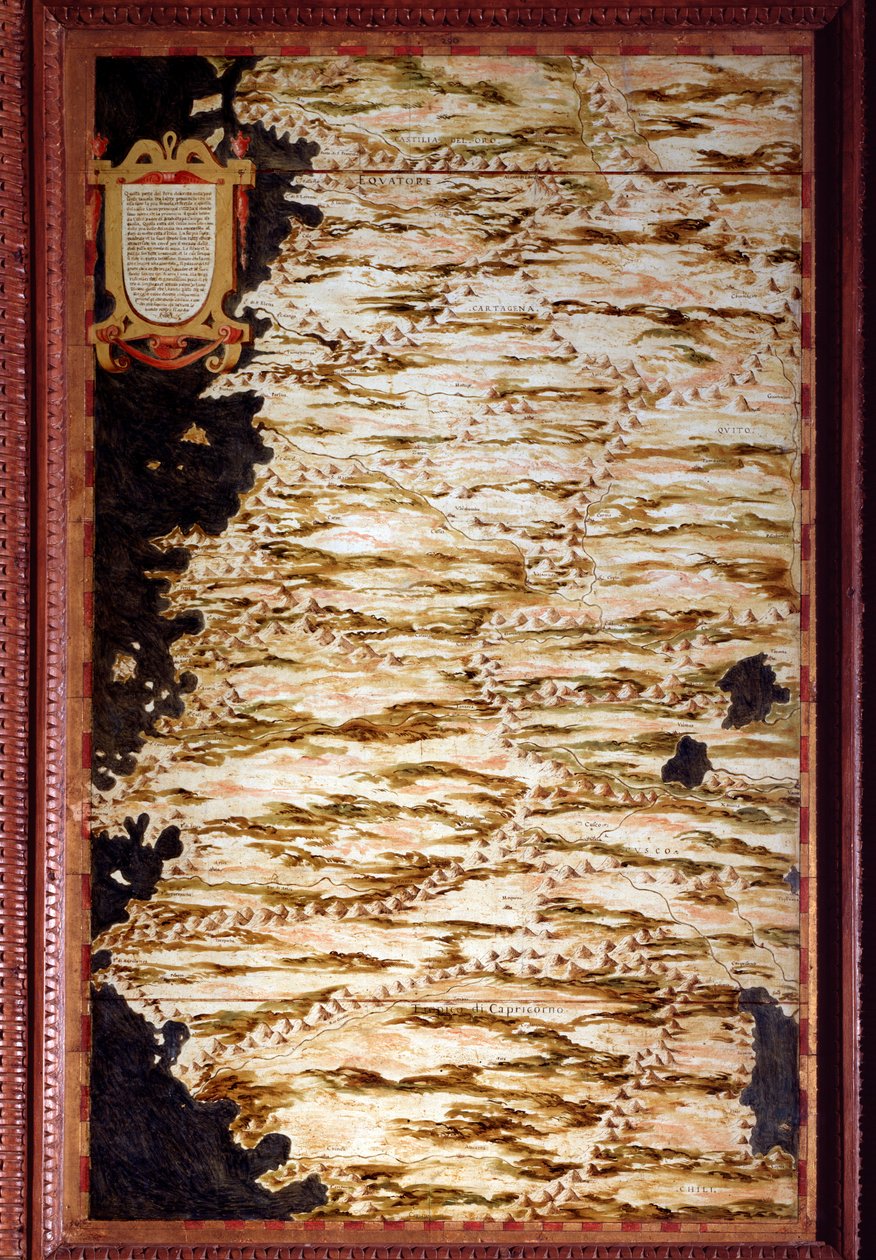 Kort over Peru Kort lavet af Egnazio Danti (1536-1586) matematiker, kosmograf og italiensk arkitekt. Omkring 1567. Firenze, Palazzo Vecchio, Sala del Mappamondo af Egnazio Danti