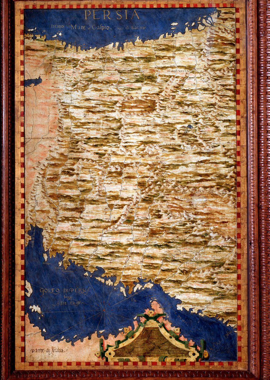 Persien (Iran) Kort lavet af Egnazio Danti (1536-1586) matematiker, kosmograf og italiensk arkitekt. Omkring 1567. Firenze, Palazzo Vecchio, Sala del Mappamondo af Egnazio Danti