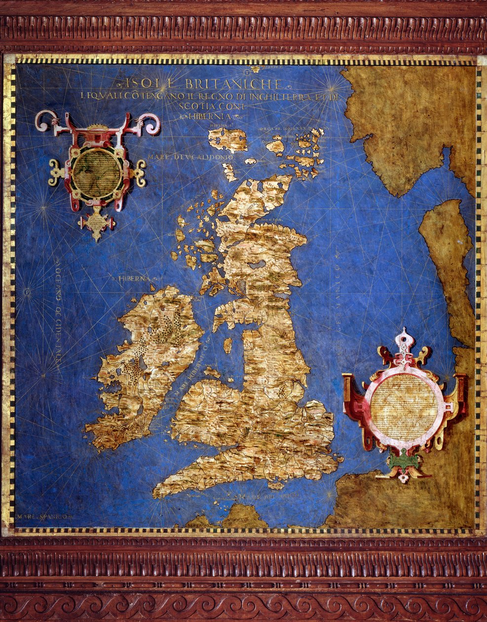 The British Isles Map af Egnazio Danti (1536-1586) matematiker, kosmograf og italiensk arkitekt. Omkring 1567. Firenze, Palazzo Vecchio, Sala del Mappamondo af Egnazio Danti