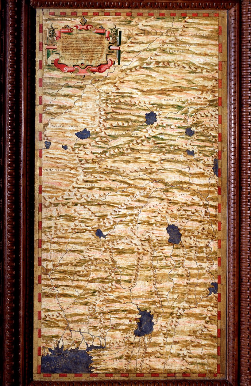 Indostan (Hindustan) på toppen af Ganges Carte produceret af Egnazio Danti (1536-1586) matematiker, kosmograf og italiensk arkitekt. Omkring 1567. Firenze, Palazzo Vecchio, Sala del Mappamondo af Egnazio Danti
