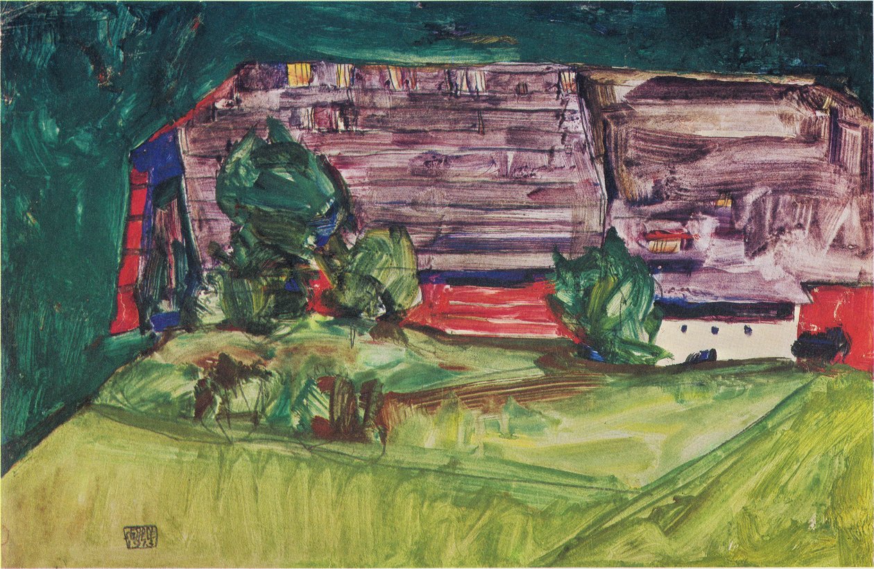 Stuehus i en Landscapen: nn af Egon Schiele