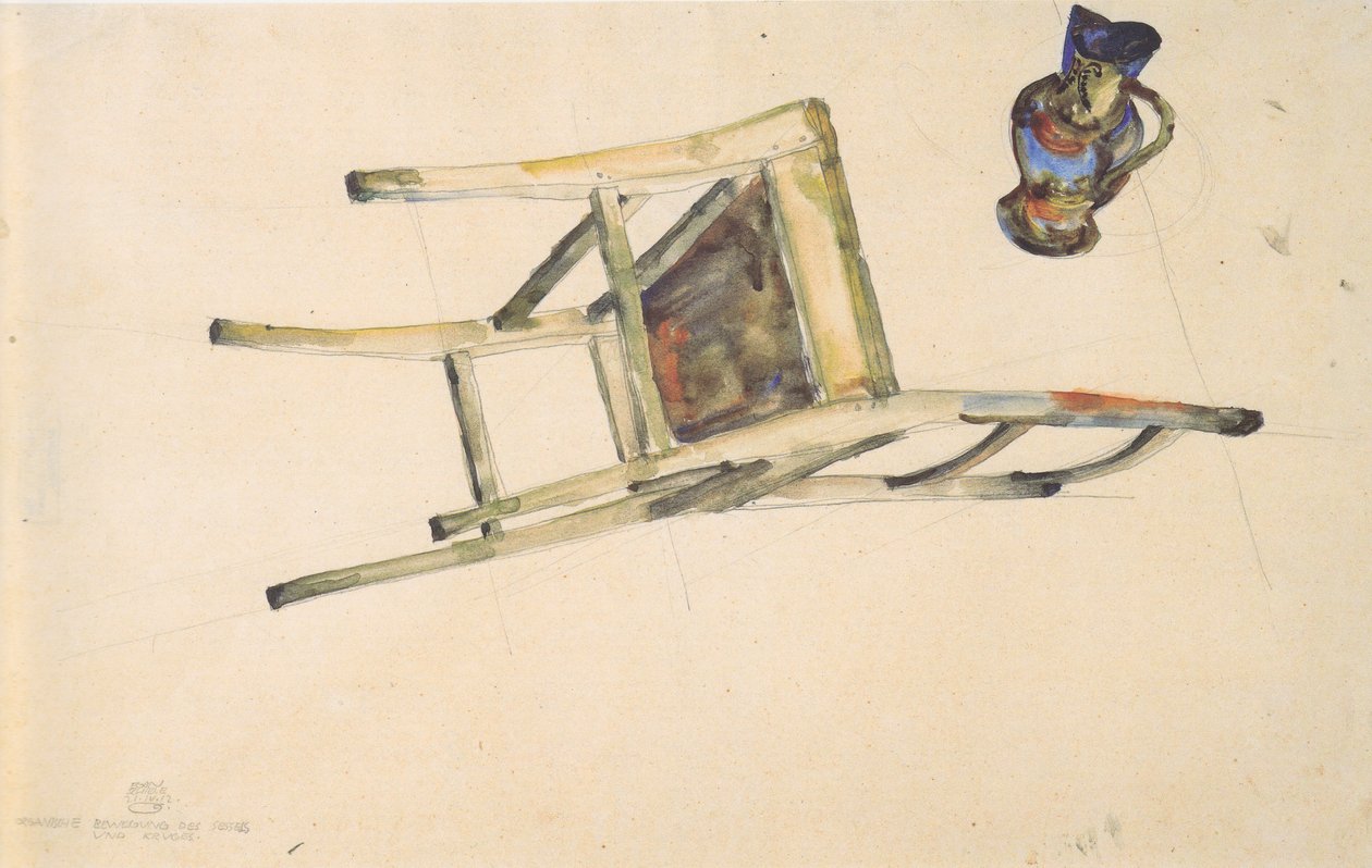 Organisk bevægelse af stolen og kanden-21-4-1912 af Egon Schiele