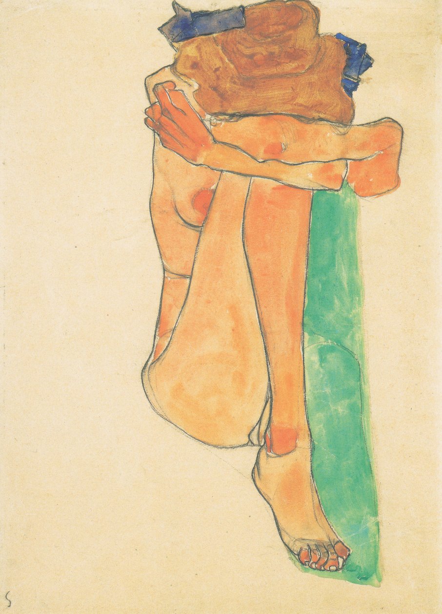  Kvindelig nøgen med grøn polstring af Egon Schiele