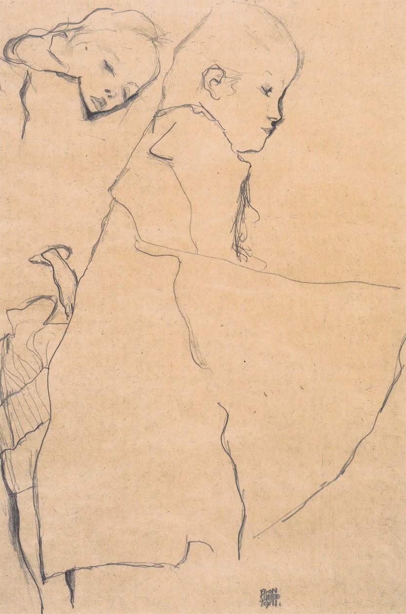 To slumrende piger af Egon Schiele