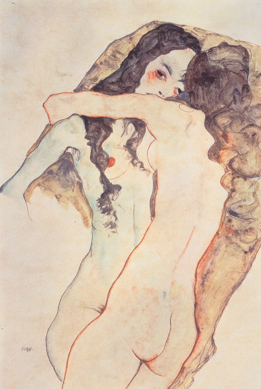 To kvinder omfavner af Egon Schiele