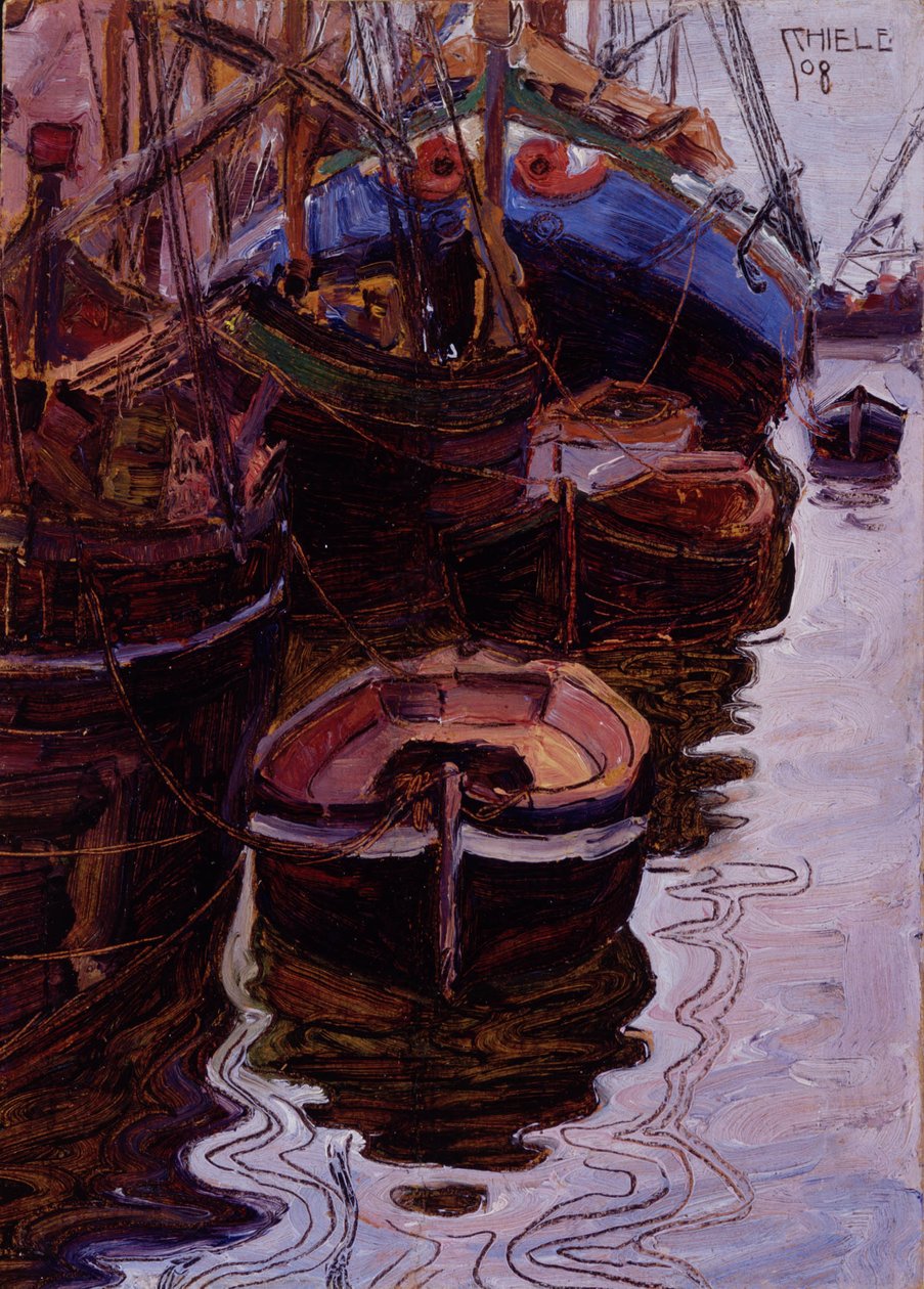 Både i havnen i Trieste af Egon Schiele