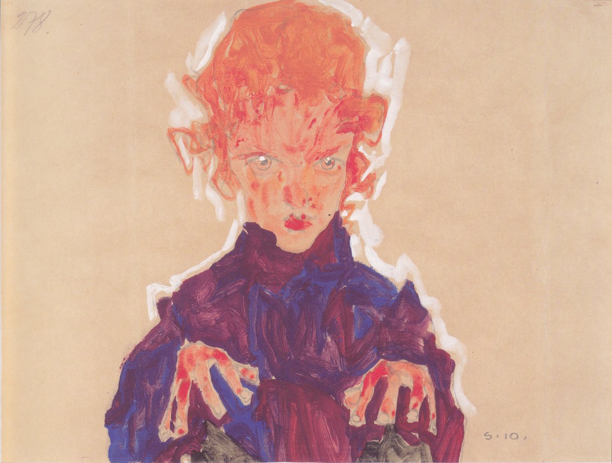 Halvlangt portræt af en rødhåret pige af Egon Schiele