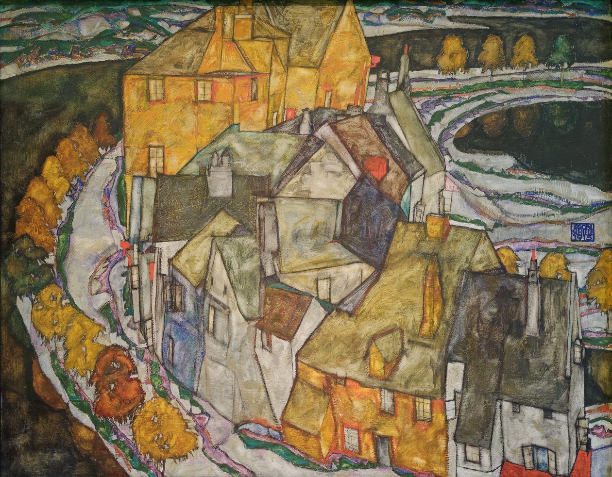 Crescent of Houses II (Island Town) af Egon Schiele