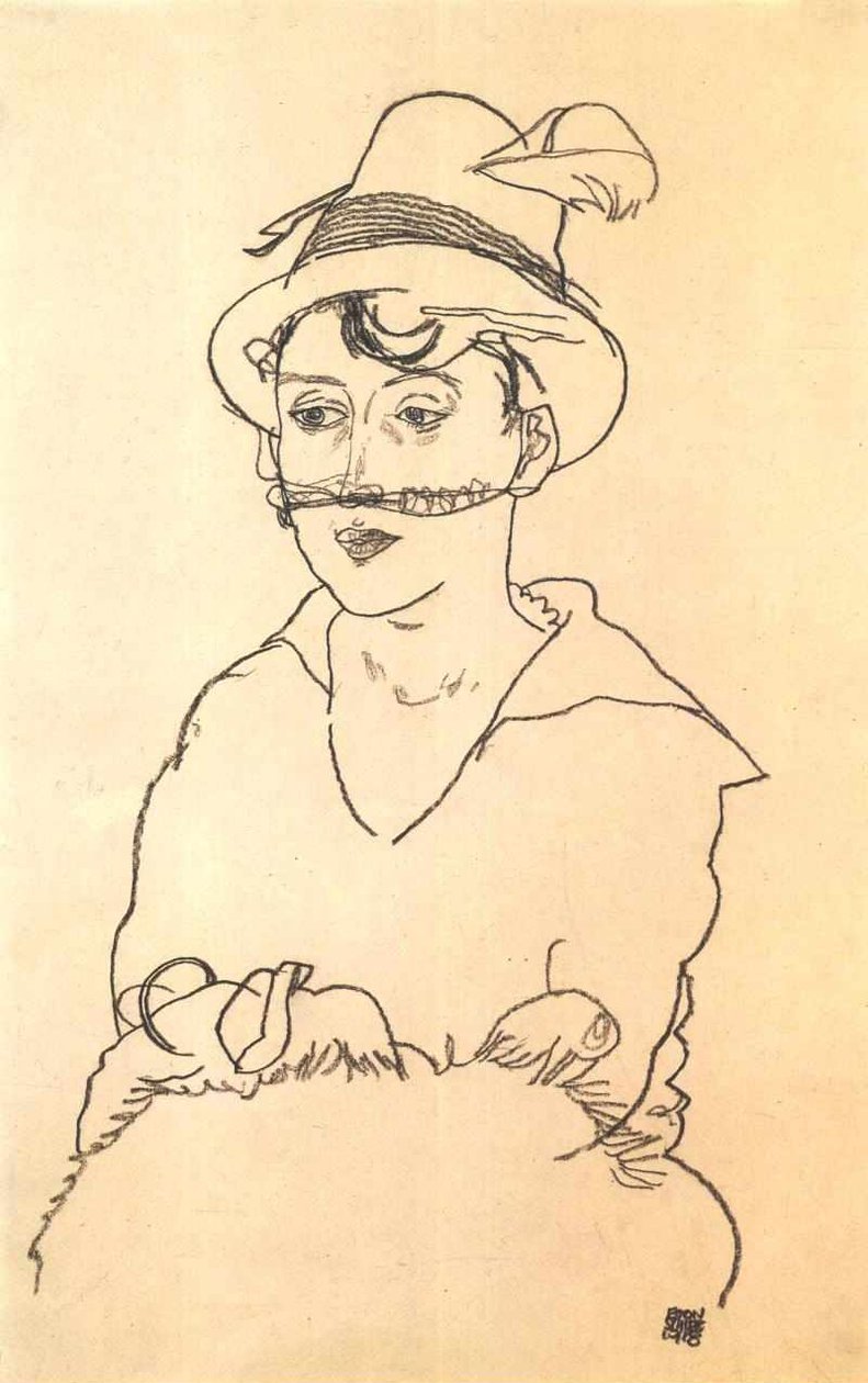 Dame med hat og slør af Egon Schiele