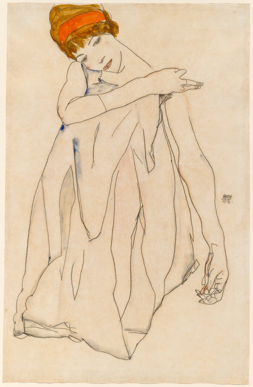Danserinde (Die Tänzerin), 1913 (wc og gouache over grafit på vævet papir) af Egon Schiele