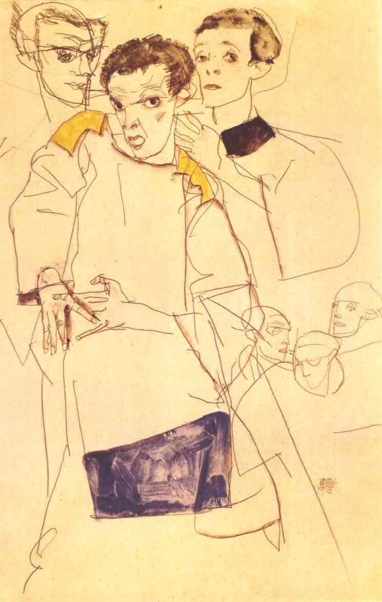 Tredobbelt selvportræt af Egon Schiele
