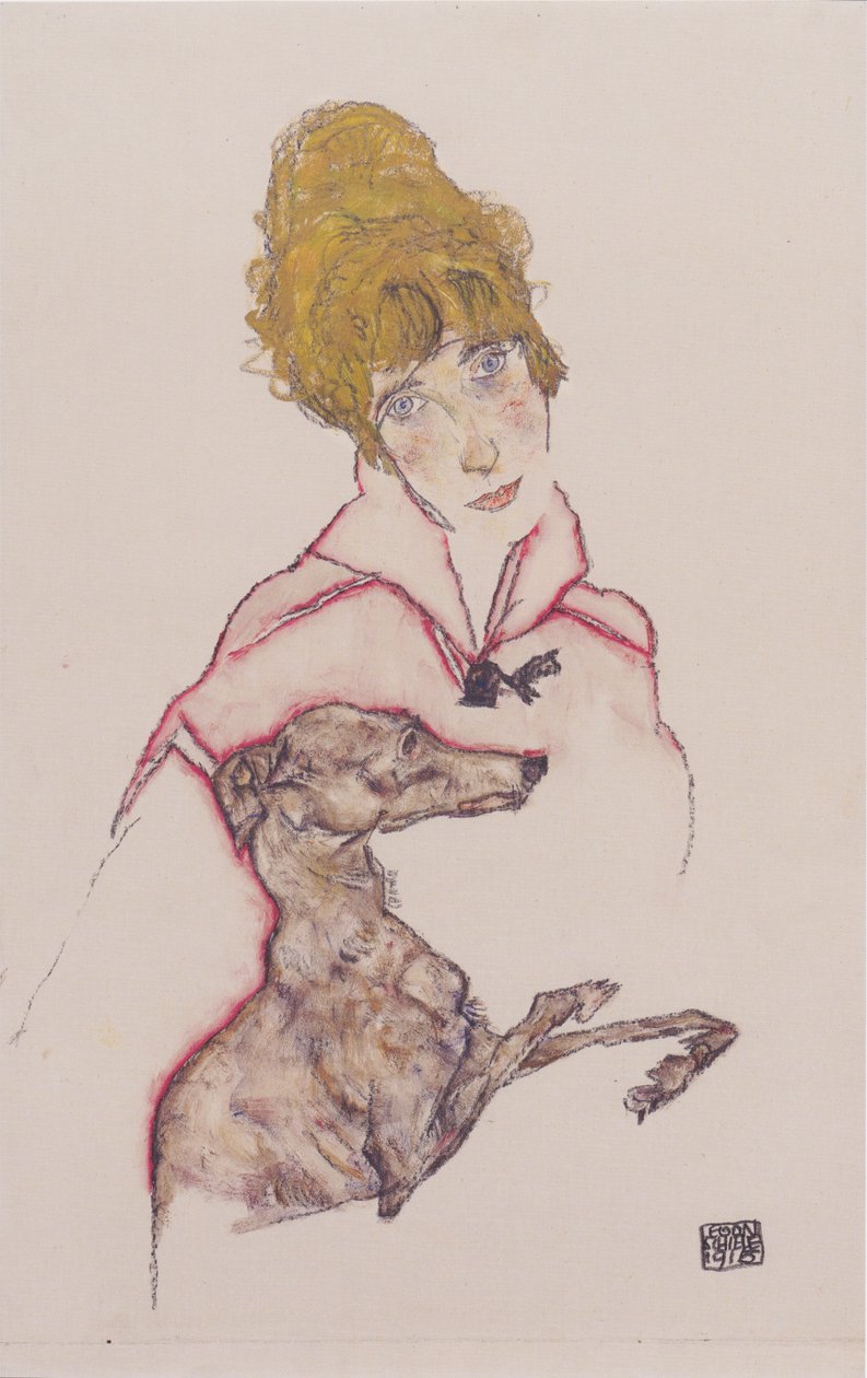 Edith Schiele med greyhound af Egon Schiele