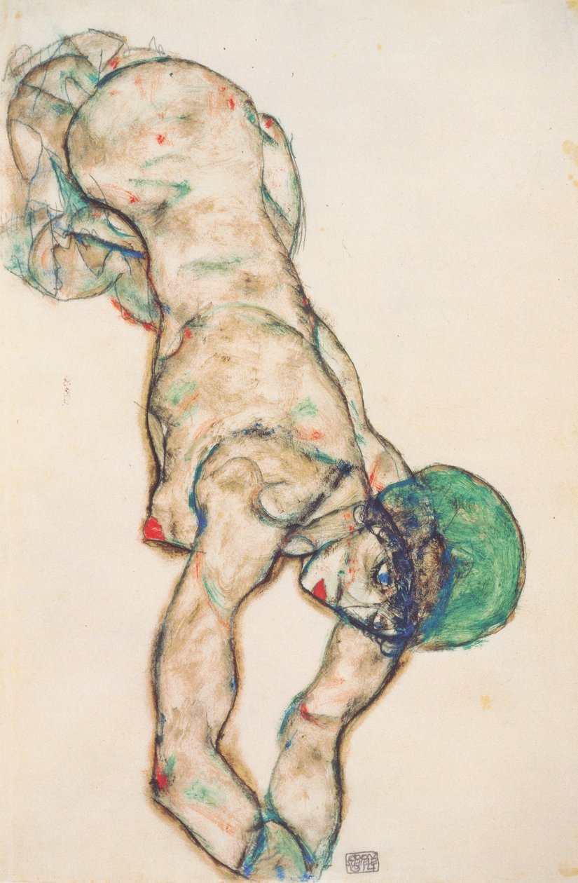 Nøgen med en grøn hætte af Egon Schiele