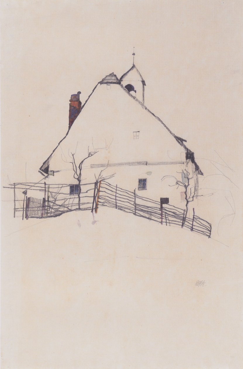 Hus med et klokketårn af Egon Schiele