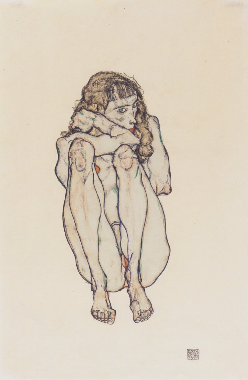 Hukant kvindelig nøgen af Egon Schiele
