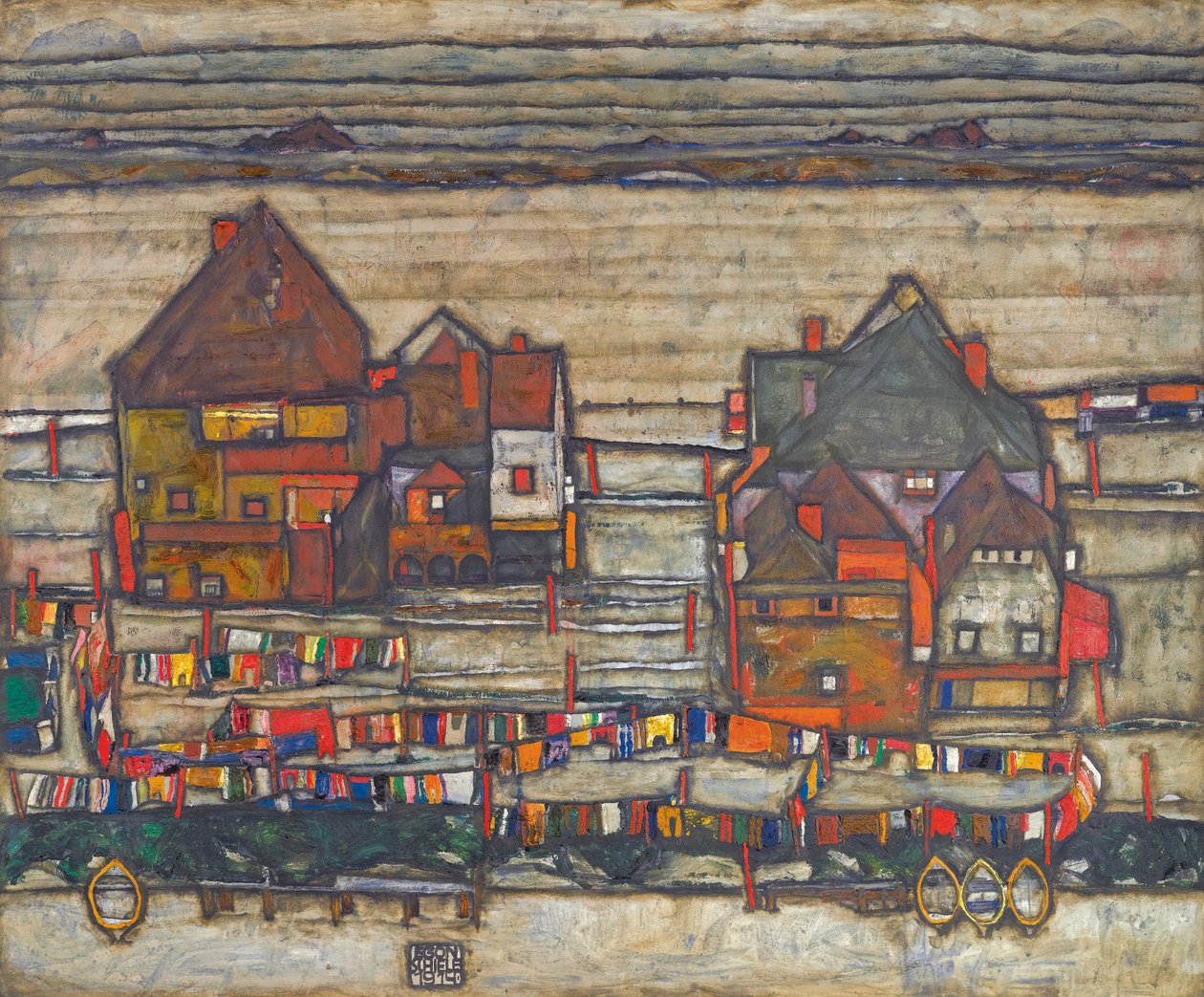 Huse med farverigt linned af Egon Schiele
