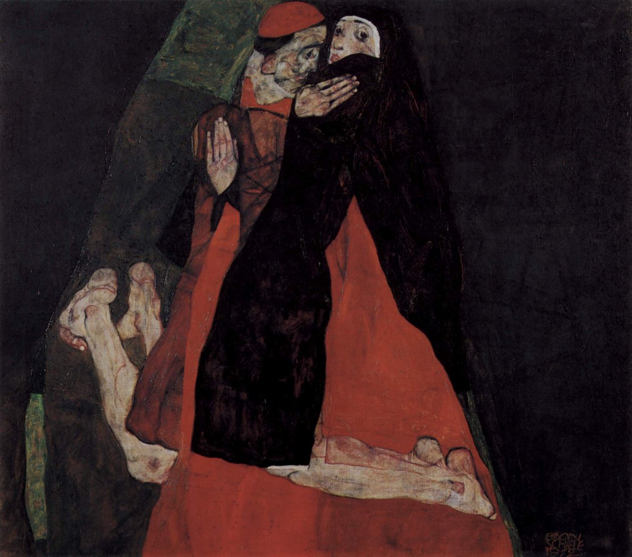 Kardinal og nonne eller kærtegn af Egon Schiele