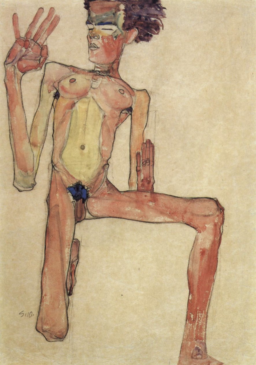 Knælende handling af Egon Schiele
