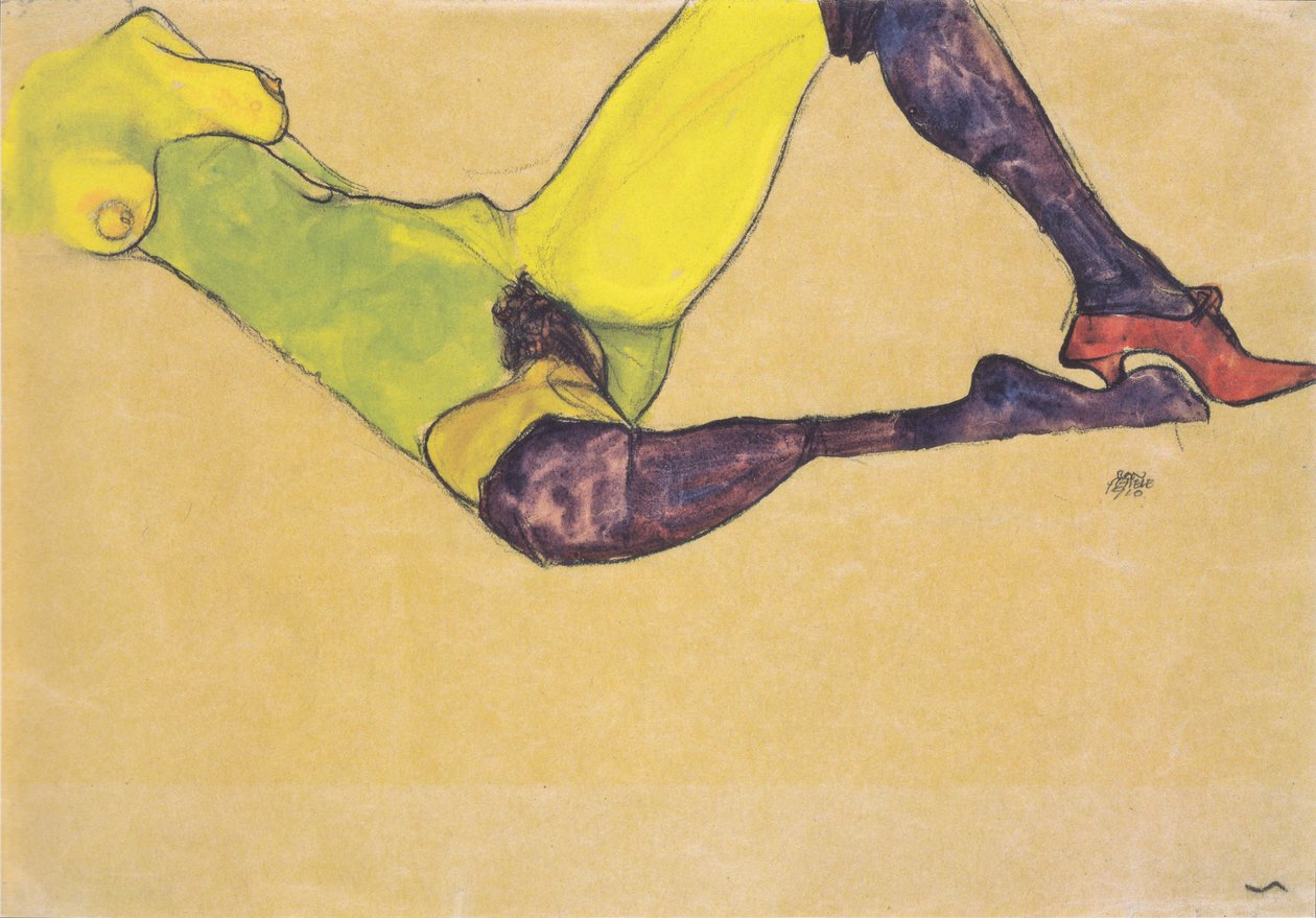 Liggende kvindelig nøgen torso af Egon Schiele