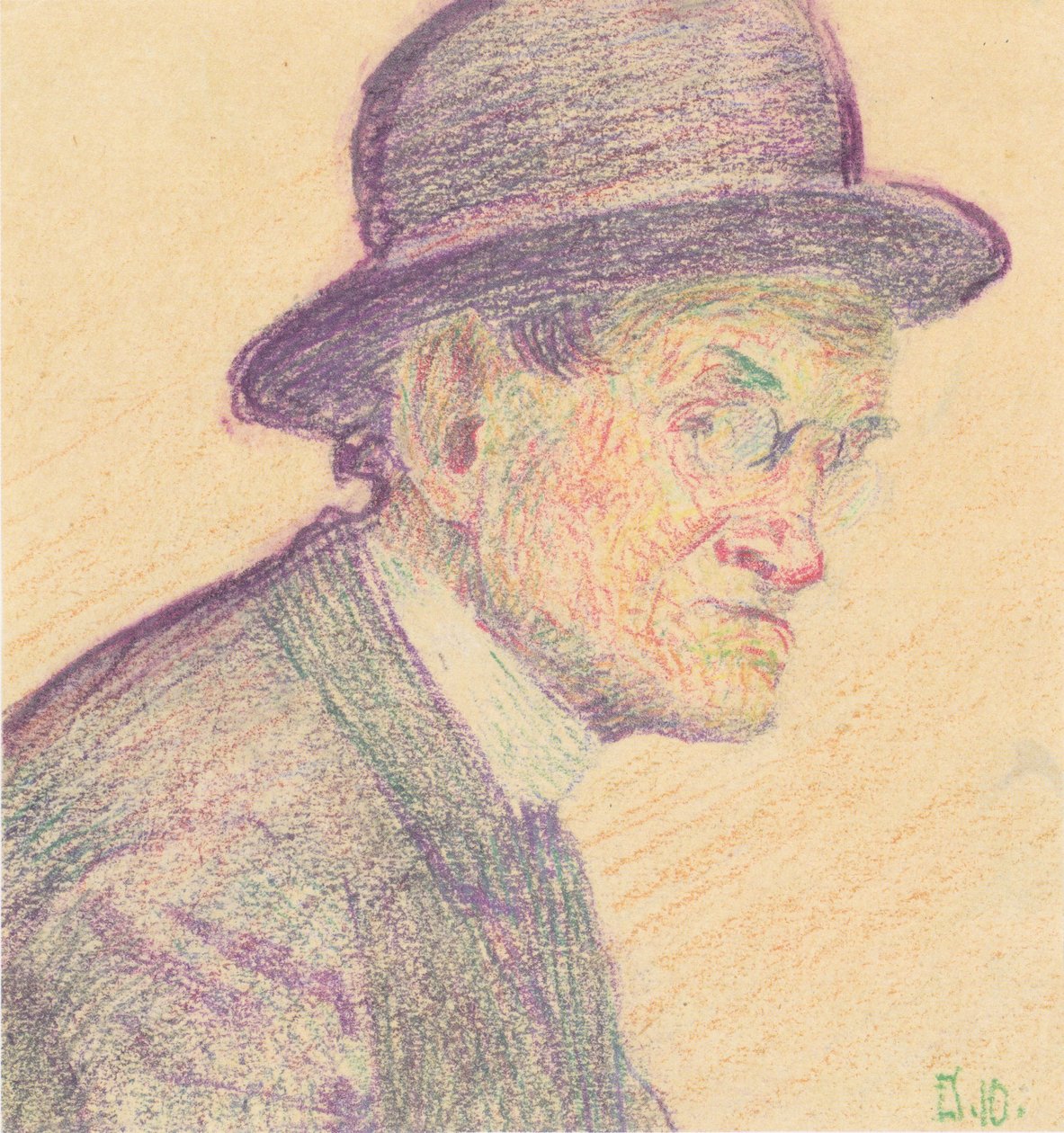 Mand med bowlerhue og pince-nez af Egon Schiele