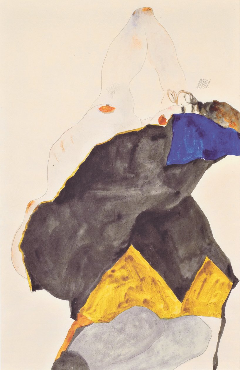 Pige med hævede albuer af Egon Schiele