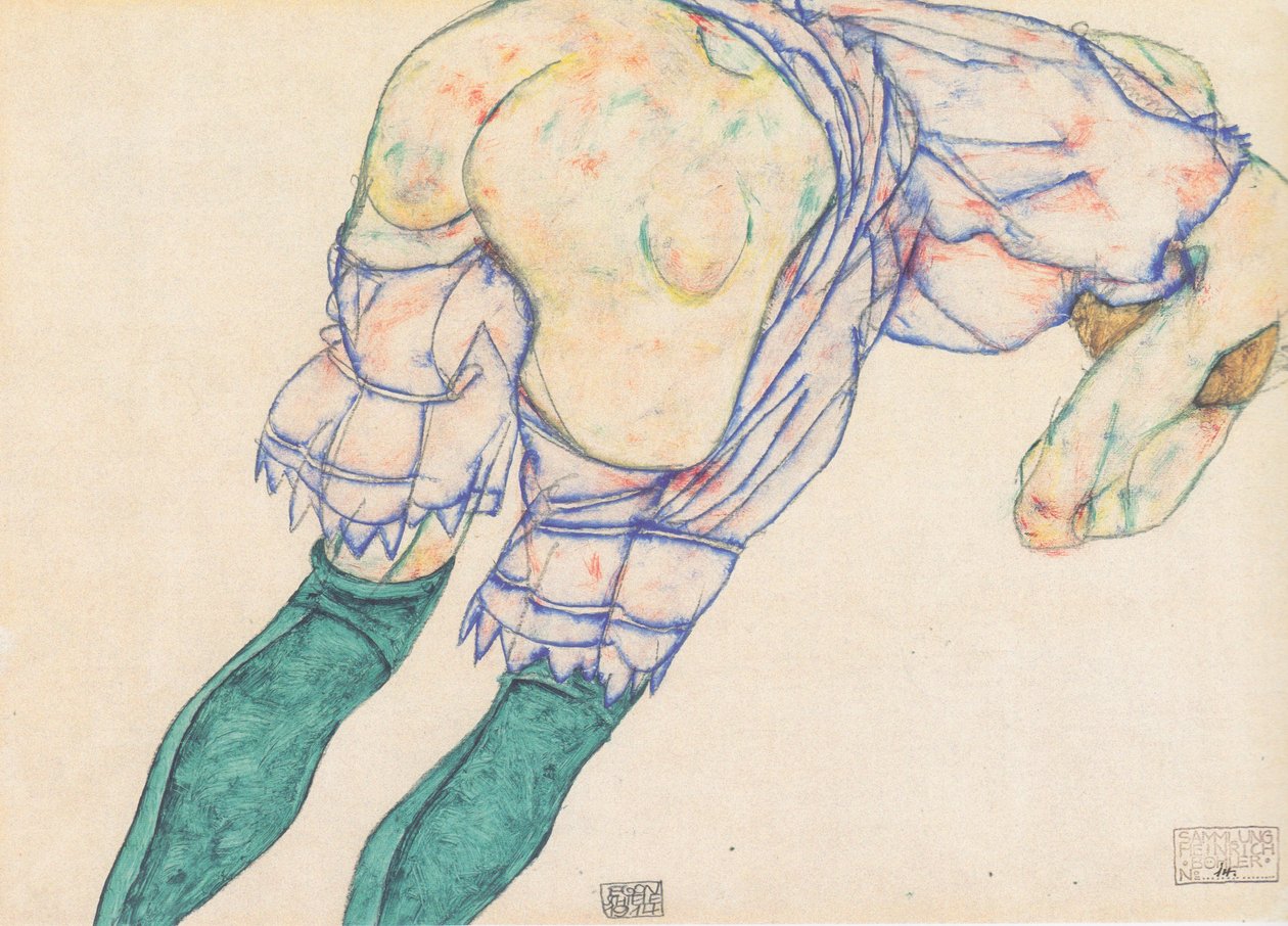 Pige med grønne strømper af Egon Schiele