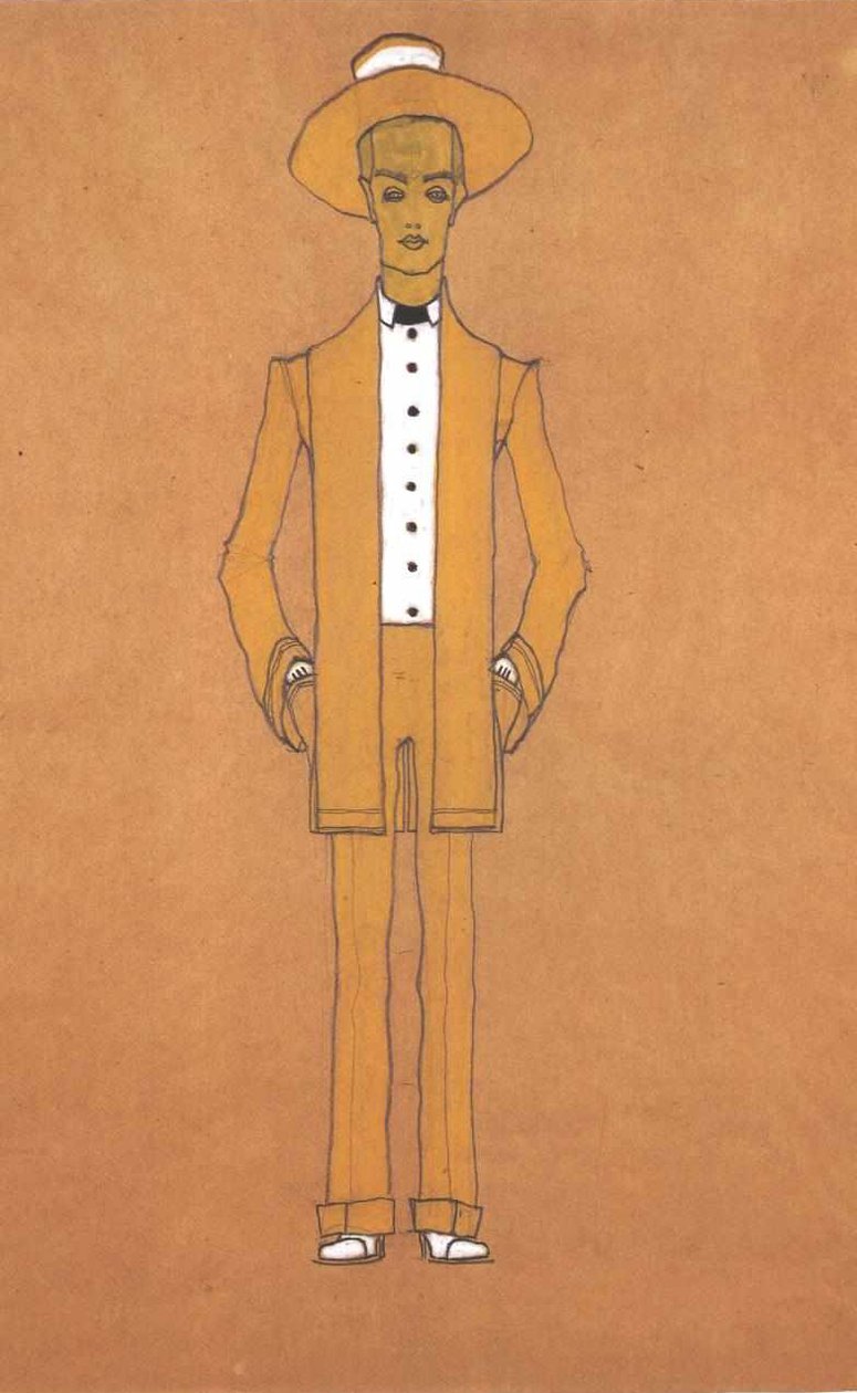 Modedesign gul gadedragter af Egon Schiele