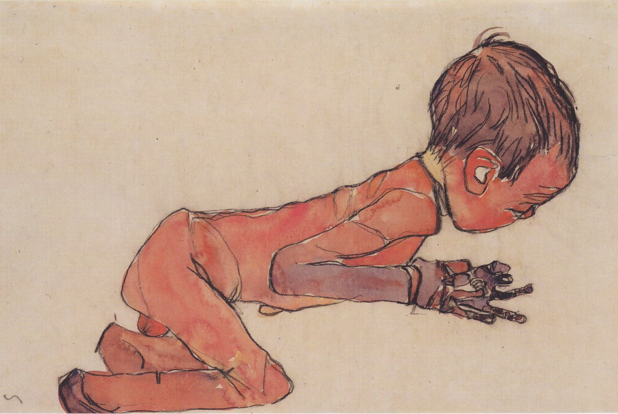 Nyfødt baby med ben trukket op af Egon Schiele