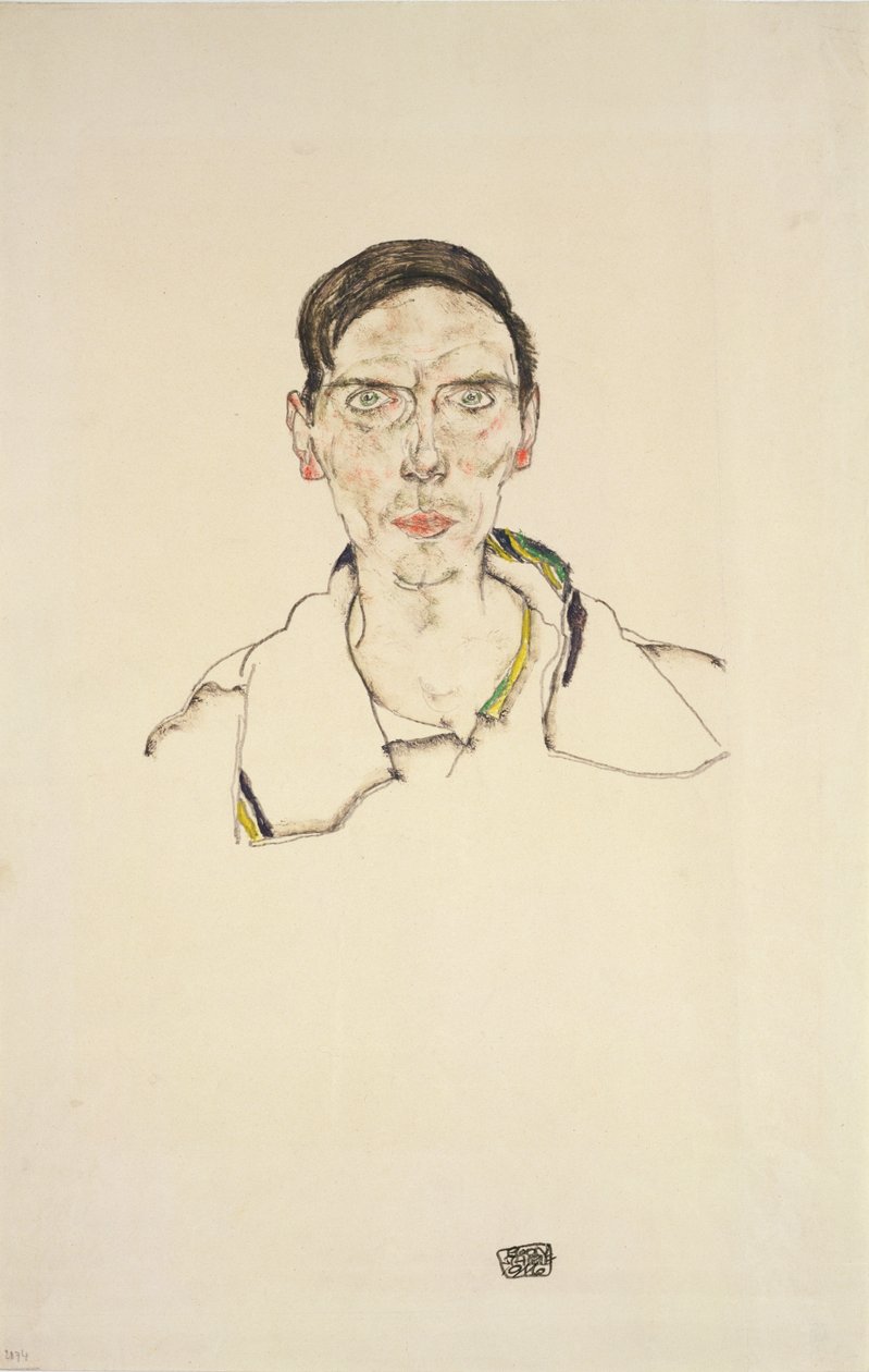 Portræt af en ung mand iført sportstøj, 1916 (blyant og farveblyant) af Egon Schiele